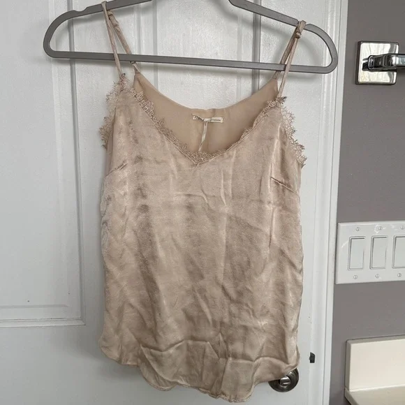 Anthropolgie Floreat Silky Satin Lace Cami Tank Top Cream Champagne Vneck - Picture 2 of 7